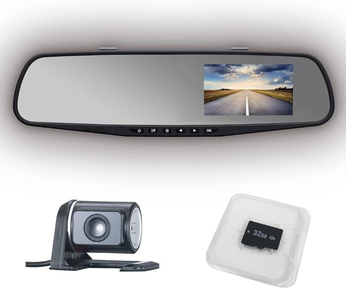 M-WORKS リアカメラ付きミラー型ドライブレコーダー MicroSDカード32GB付き M･･･