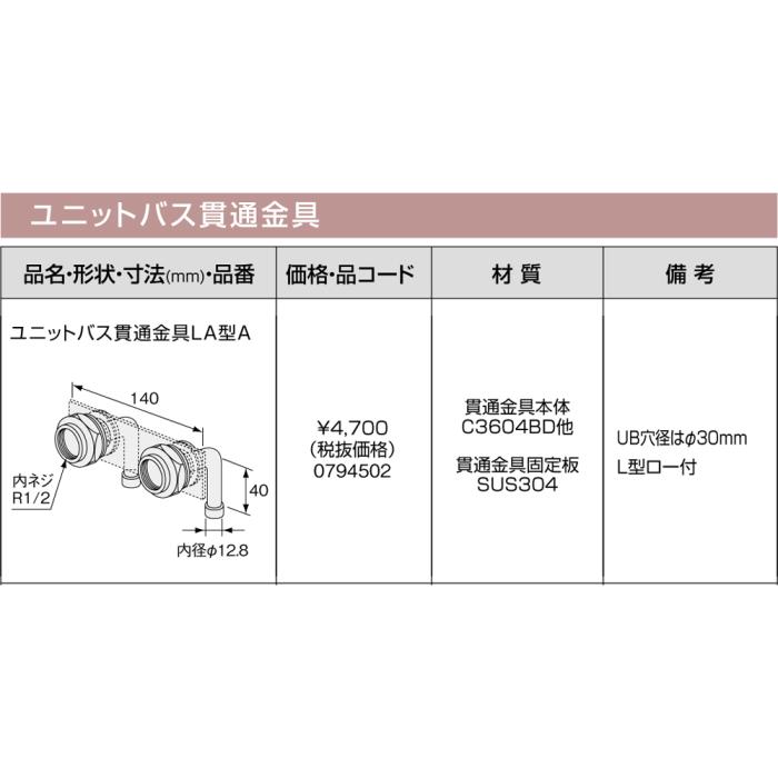 【給湯機本体と同時注文】メーカー直送 代引不可 ノーリツ ユニットバス貫通金具 『ユニットバス貫通金具LA型A』 0794502 (給湯機器関連部材) 商品画像3：生活家電 ディープライス