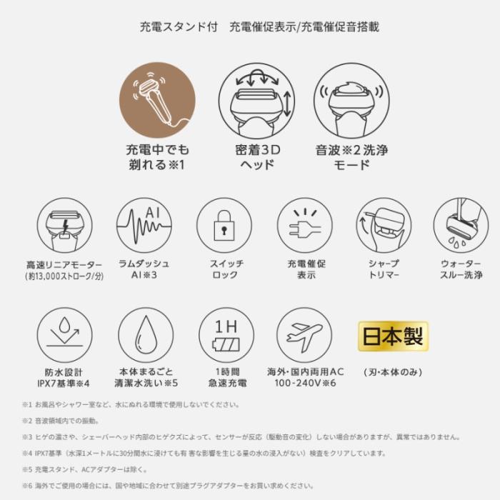 Panasonic(パナソニック) 3枚刃 充電中でも剃れる メンズシェーバー 『ラムダッシュ』 ES-L361D-S (シャンパンシルバー) 商品画像2：生活家電 ディープライス