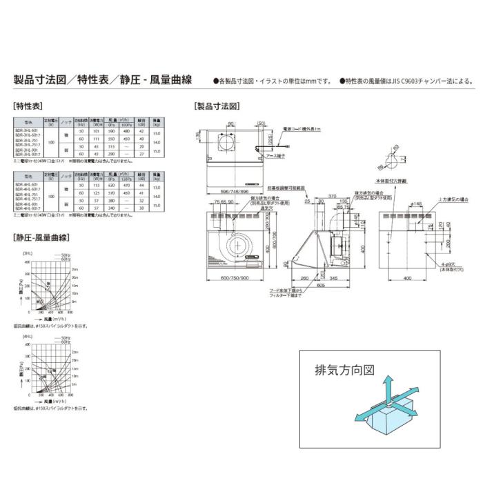 ナスラック 富士工業 ブーツタイプ シロッコファン スタンダード 高さ70cm 間口75cm レンジフード 『BDRシリーズ』 BDR-3HL-7517TNBK (ブラック) 商品画像5：生活家電 ディープライス