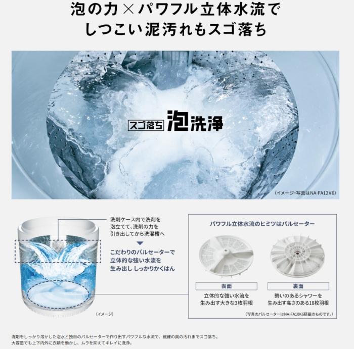 【時間指定不可】Panasonic(パナソニック) 洗濯・脱水容量8kg 全自動洗濯機 NA-FA8K6-W (ホワイト) 商品画像2：生活家電 ディープライス