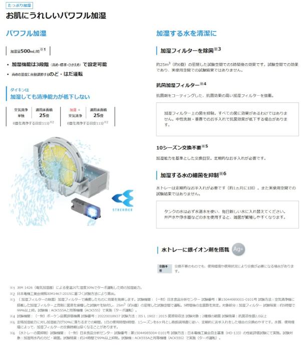 DAIKIN(ダイキン) スリムタワー型 リモコン付き 加湿ストリーマ空気清浄機 ACK555A-W (ホワイト) 商品画像5：生活家電 ディープライス