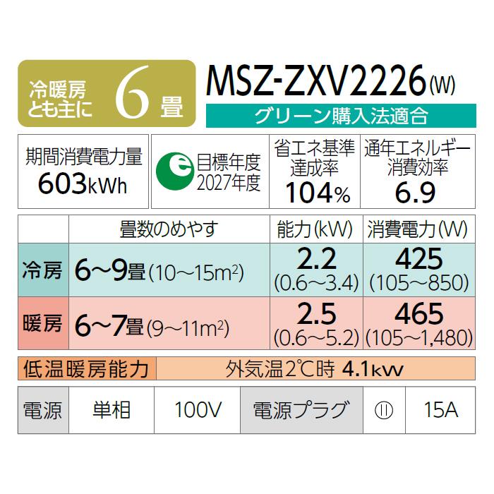 【お取り寄せ】MITSUBISHI(三菱電機) 2.2kW 冷暖房とも主に6畳 2026年度モデル ルームエアコン 『霧ヶ峰 Zシリーズ プレミアムモデル』 MSZ-ZXV2226-W (ピュアホワイト) 商品画像2：生活家電 ディープライス