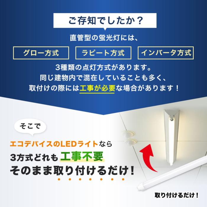 エコデバイス 20W形 昼光色 1100lm LED直管ランプ EDLTL20LED-28N 商品画像7：生活家電 ディープライス