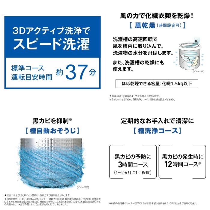 【時間指定不可】AQUA(アクア) 洗濯・脱水容量4.5kg 全自動洗濯機 AQW-S4A-W (ホワイト) 商品画像8：生活家電 ディープライス