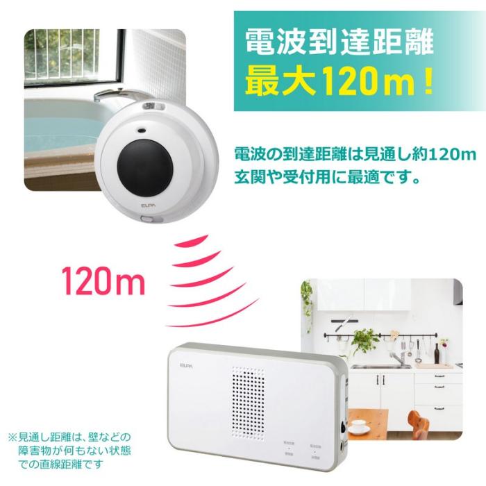 ELPA(朝日電器) ワイヤレスチャイム 8ch受信器 ホワイト 防水ボタン送信器 セット EWS-S5032 商品画像3：生活家電 ディープライス