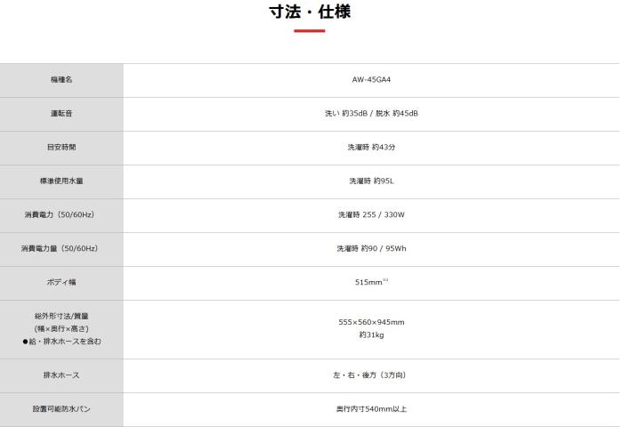 【時間指定不可】TOSHIBA(東芝) 洗濯・脱水容量:4.5kg 全自動洗濯機  AW-45GA4-W (ピュアホワイト) 商品画像6：生活家電 ディープライス