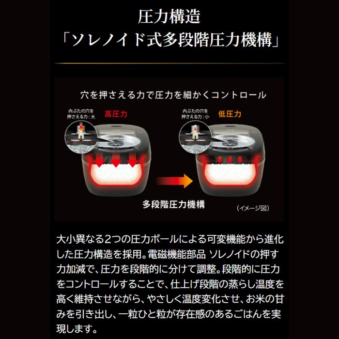 TIGER(タイガー) 5.5合炊き 日本製 圧力IHジャー炊飯器 『炊きたて』 JRI-H100-K (ブラック) 商品画像2：生活家電 ディープライス