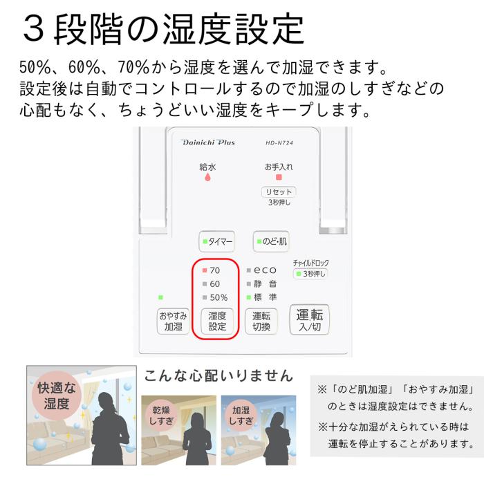 【お取り寄せ】DAINICHI(ダイニチ) 木造12畳 プレハブ19畳 ハイブリッド式 加湿器 『Nタイプ』 HD-N724-W (ホワイト) 商品画像5：生活家電 ディープライス