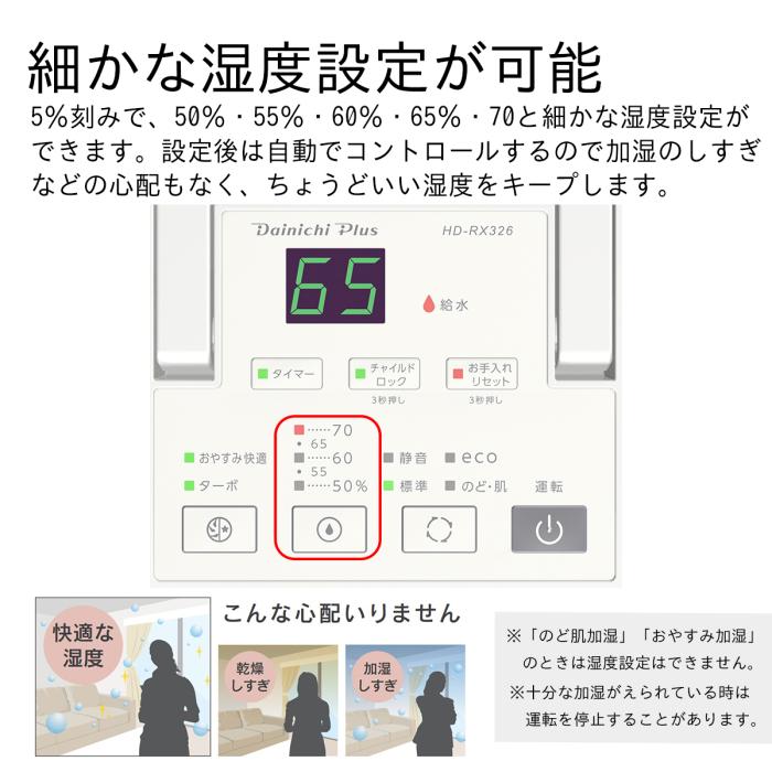 【お取り寄せ】DAINICHI(ダイニチ) プレハブ洋室8畳 木造和室5畳 ハイブリッド式加湿器 『RXタイプ』 HD-RX326-W (サンドホワイト) 商品画像7：生活家電 ディープライス
