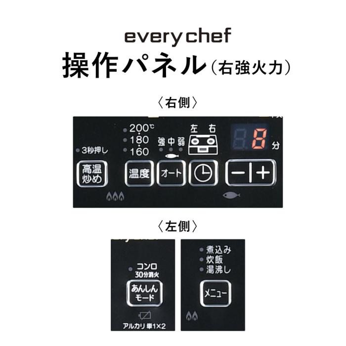 パロマ 幅約59cm 2口 据え置き型 ガステーブルコンロ 『everychef(エブリシェフ)シリーズ』 PA-380WA-R-LP (ブラックプラチナ) (右強火力・プロパンガス用) 商品画像2：生活家電 ディープライス