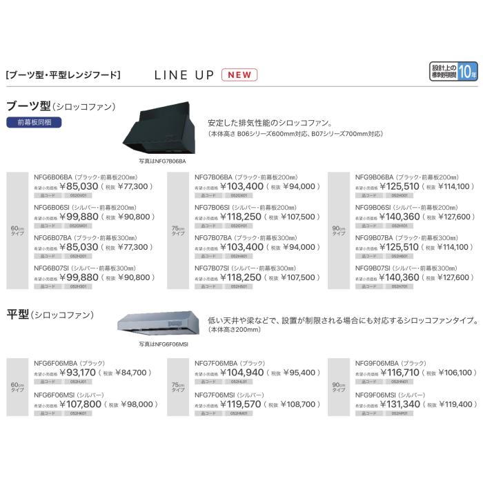 【お取り寄せ】【代引不可】ノーリツ 平型(シロッコファン) 75cmタイプ NFG7F04MSIの後継 052HM01 レンジフード NFG7F06MSI (シルバー) 商品画像2：生活家電 ディープライス