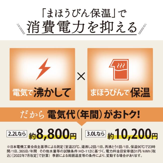 ZOJIRUSHI(象印) 2.2L マイコン沸とうVE電気まほうびん 『優湯生(ゆうとうせい)』 CV-TE22-WA (ホワイト) 商品画像3：生活家電 ディープライス