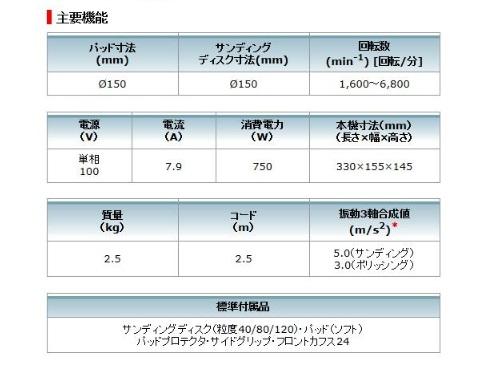 マキタ　ランダムオービットサンダ　BO6050 150mm 商品画像2：e-tool