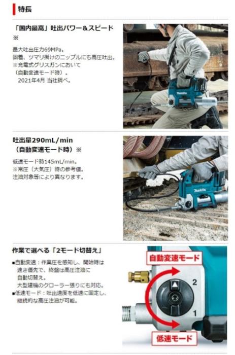 マキタ　GP180DRG　(バッテリ1個・充電器付) 　18V　充電式グリスガン　6.0Ah 商品画像2：e-tool