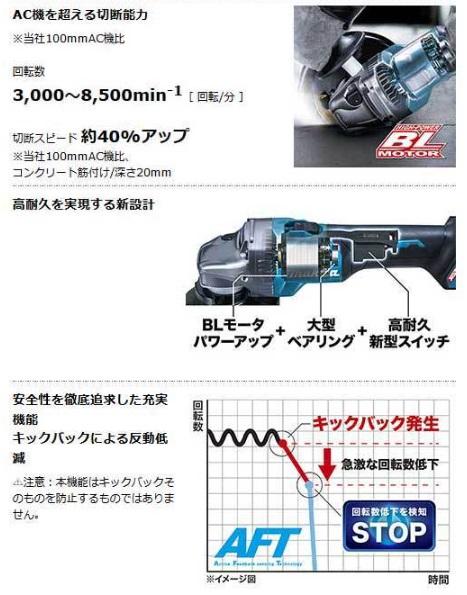 マキタ　GA018GZ　本体のみ　(バッテリ・充電器・ケース別売)　充電式ディスクグラインダ　125mm 商品画像3：e-tool