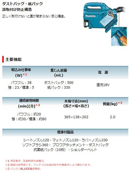 マキタ　CL184DRF（バッテリ1個・充電器・ソフトバッグ付）　充電式クリーナー　18V 商品画像6：e-tool