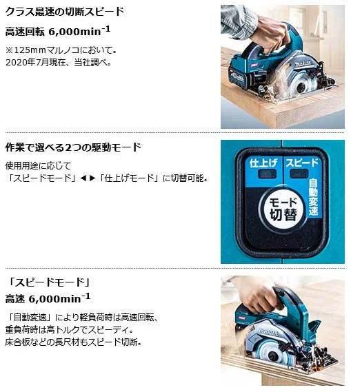 マキタ　HS007GZ　(本体のみ)(チップソー付き)　(バッテリ・充電器・ケース別売)　125mm　充電式マルノコ(無線非対応)　一般ベース一体式 商品画像2：e-tool