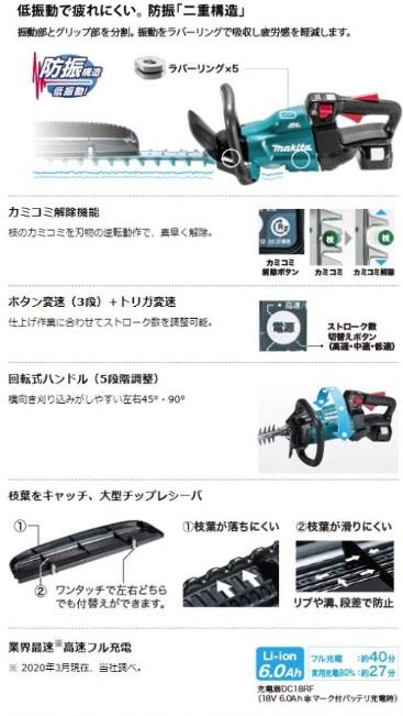マキタ　MUH405DRG (バッテリ1個・充電器付)　充電式ヘッジトリマ　18V　6.0ah 商品画像4：e-tool