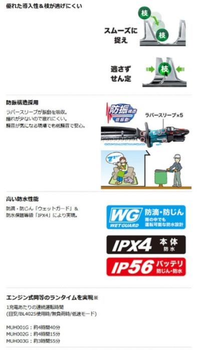 マキタ　MUH001GZ　本体のみ(バッテリ・充電器別売)　40Vmax　充電式ヘッジトリマ　両刃式　400mm 商品画像3：e-tool