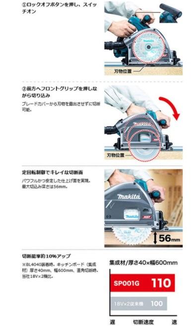 マキタ　SP001GZ　本体のみ(バッテリ・充電器別売)　充電式プランジマルノコ　165ｍｍ 商品画像3：e-tool