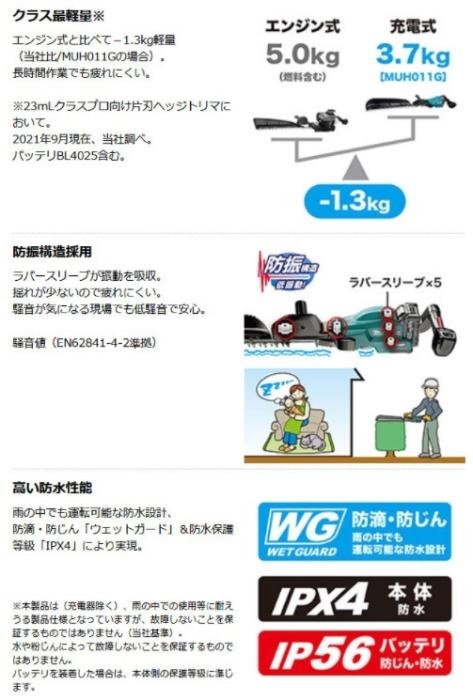 「大型商品」発送先に会社名・屋号が必要です。マキタ　MUH011GZ(本体のみ)(バッテリ・充電器、別売)　充電式ヘッジトリマ　刃物長600mm　片刃式　40Vmax 商品画像3：e-tool