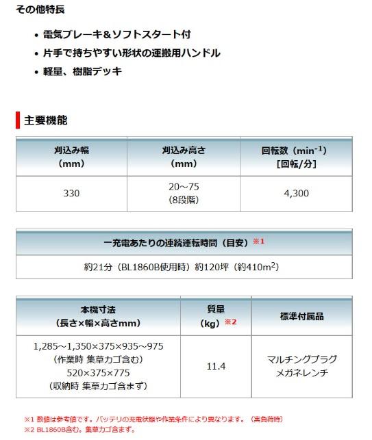 マキタ　MLM330DRG (バッテリ1個・充電器付) 　330mm　充電式芝刈機　18V　6.0Ah 商品画像8：e-tool