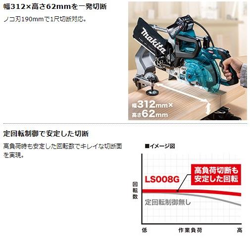 マキタ LS008GZ (本体のみ)(充電器・バッテリ別売) (鮫肌チップソー付) 190ｍｍ充電式スライドマルノコ 40Vmax 商品画像3：e-tool