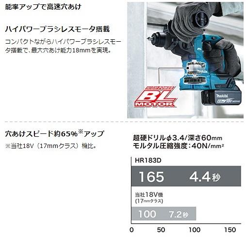  マキタ　HR183DZK　(本体・ケース付) (ビット・バッテリ・充電器・集塵システム別売)　充電式ハンマドリル　18mm　18V 商品画像4：e-tool