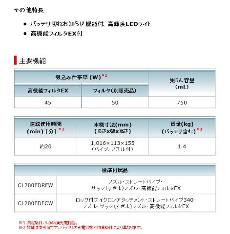 マキタ(makita) コードレスクリーナー CL280FDFCW (本体+充電器+バッテリ１個+サイクロンアダプタ) 18V カプセル式 セット セット 商品画像5：e-tool