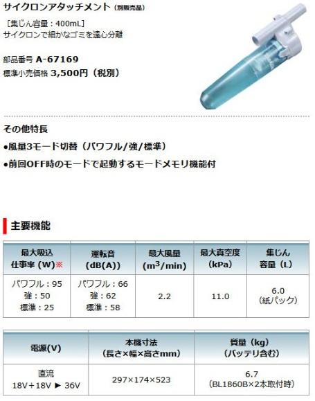 マキタ　VC660DZ　(本体のみ)(バッテリ・充電器別売)　18V+18V=36V　充電式背負クリーナ 商品画像5：e-tool