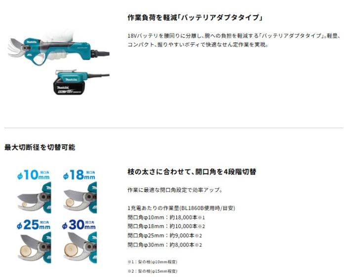 マキタ せん定ハサミ UP180DZK バッテリアダプタ(1.4m)・マックパック タイプ3付 (バッテリ・充電器別売) 18V 商品画像3：e-tool