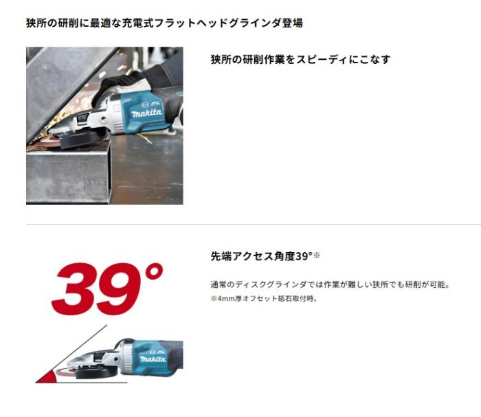  マキタ GA056GZ (本体のみ) (バッテリー・充電器・ケースは別売) 充電式フラットヘッドグラインダー 125mm パドルスイッチ ブレーキ付 40Vmax 商品画像2：e-tool
