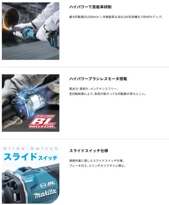 マキタ GD001GZ (本体のみ) スライドスイッチ仕様 充電式ハンドグラインダ 40Vmax 商品画像2：e-tool