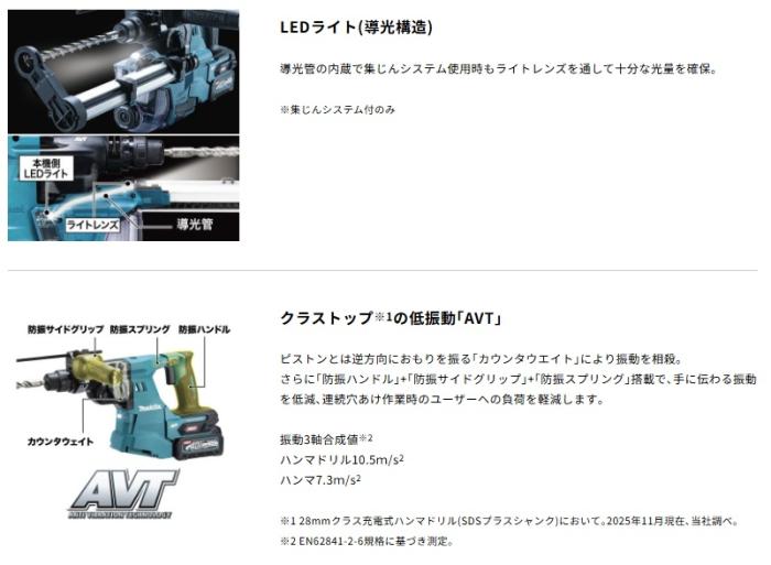 マキタ HR011GZKV (本体+ケース+集じんシステム付) (バッテリ・充電器別売) 28mm 充電式ハンマドリル SDSプラス 40Vmax 商品画像6：e-tool