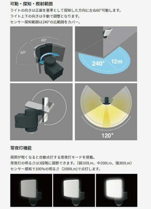 18W追尾式センサーライト LED-AC1017TA ライテックス 商品画像4：e-tool
