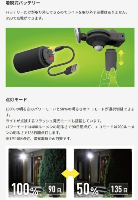 5W×1灯スライド型LED充電式センサーライト LED-RC810 ライテックス 商品画像3：e-tool