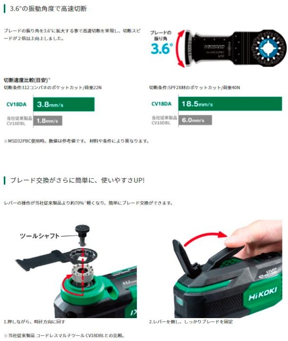 ハイコーキ CV18DA(XPZ) (バッテリ1個･充電器･ケース付) コードレスマルチツール スターロック対応 18V 商品画像3：e-tool