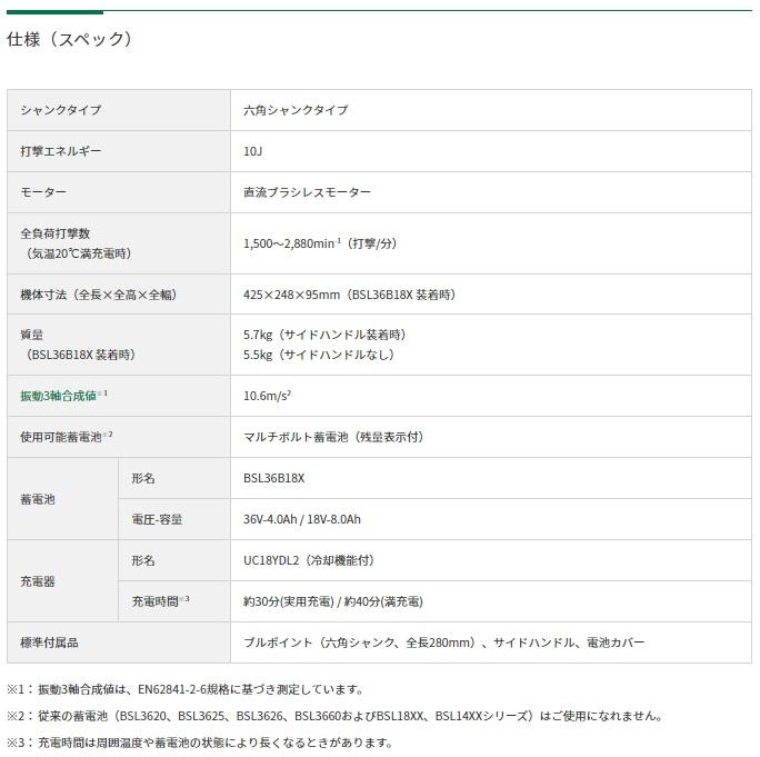 ハイコーキ H3641DB(NNK) (ケース付) (バッテリ・充電器別売) ハンマ 六角シャンク HiKOKI 商品画像4：e-tool