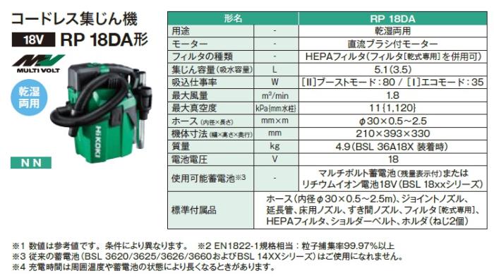 ハイコーキ RP18DA(NN) 本体のみ (バッテリ・充電器別売) コードレス集塵機 ブロワ機能付き 乾湿両用 タンク容量5.1L 18V 商品画像5：e-tool