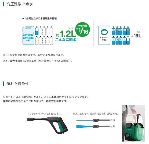 ハイコーキ AW18DBL(LXPZ) コードレス高圧洗浄機 (バッテリ1個・充電器付) 18V 商品画像3：e-tool