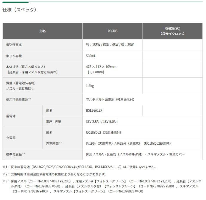 ハイコーキ R36DB(XPZ) ペールホワイト (バッテリ・充電器付) コードレスクリーナー 36V 2.5A HiKOKI 商品画像5：e-tool