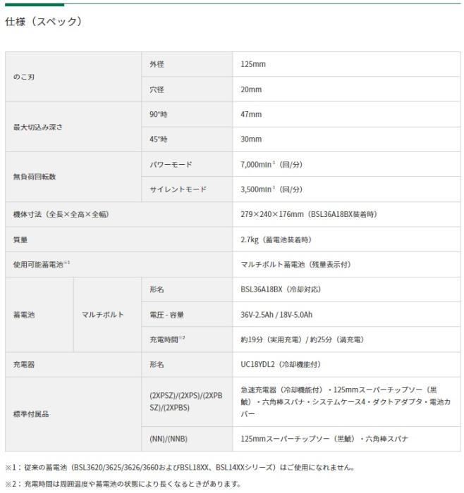 ハイコーキ C3605DA(SK)(2XPSZ) (バッテリ2個・充電器・ケース付) コードレスマルノコ125mm HiKOKI 36V 商品画像6：e-tool