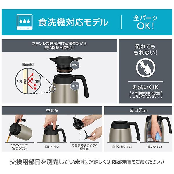 サーモス ステンレスポット 食洗器対応モデル ステンレス TTG-1500-S ［1.5L］ 商品画像4：総合通販サイト 家電横丁