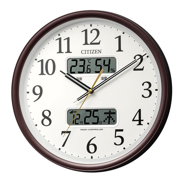 リズム 8FYA06006 掛け時計 電波時計 温湿度計付き 茶メタリック色 8FYA06-006 電波自動受信機能有 商品画像2：総合通販サイト 家電横丁 PLUS