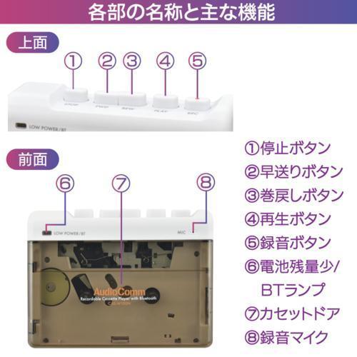 オーム電機 AudioComm カセットプレーヤー CAS-W100N 無線接続 Bluetooth対応 商品画像4：総合通販サイト 家電横丁 PLUS