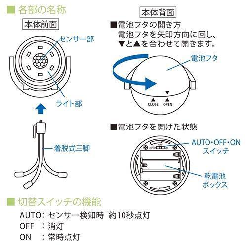 オーム電機 乾電池式 LEDガーデンセンサーライト LS-B100JT-3K 06-5051 センサーライト 商品画像4：総合通販サイト 家電横丁 PLUS