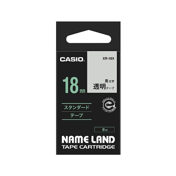 CASIO XR18X 透明テープ ネームランド 透明 XR-18X 黒文字 /18mm幅  商品画像1：総合通販サイト 家電横丁 PLUS
