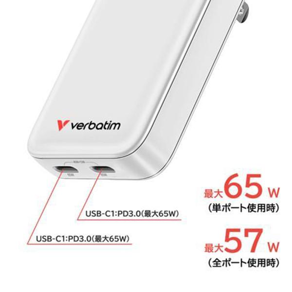 GNC-65SLIMWV1 ホワイト すっきり薄型 GaN搭載PD対応充電器 65W 商品画像3：総合通販サイト 家電横丁 PLUS