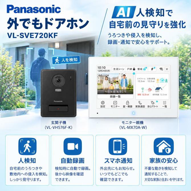 パナソニック 外でもドアホン VL-SVE720KF テレビドアホン 3-7タイプ AI顔認証 AI人検知 電源コード式 商品画像3：EC CREW